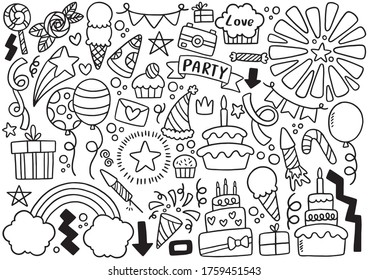 hand drawn party doodle happy birthday Ornaments background pattern Vector illustration