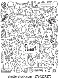 hand drawn party doodle happy birthday Ornaments background pattern Vector illustration