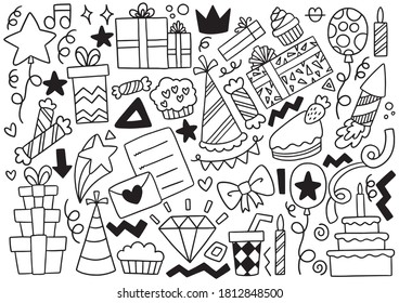 hand drawn party doodle happy birthday Ornaments background pattern Vector illustration