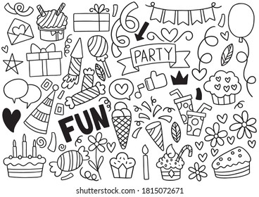 hand drawn party doodle happy birthday Ornaments background pattern Vector illustration