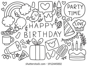 hand drawn party doodle happy birthday Ornaments background pattern Vector illustration