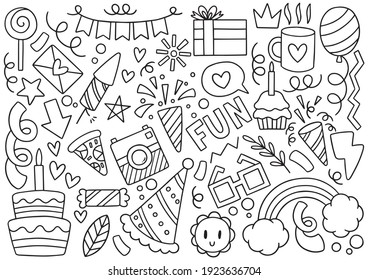 hand drawn party doodle happy birthday Ornaments background pattern Vector illustration