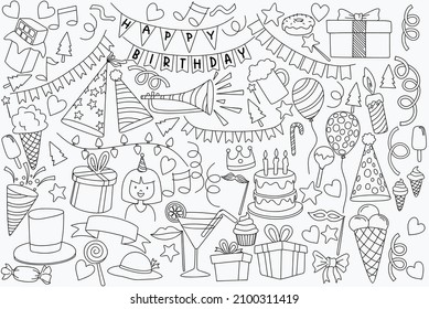 	
hand drawn party doodle happy birthday Ornaments background pattern Vector illustration