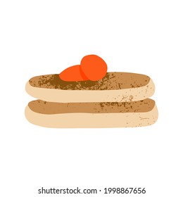 Hand drawn party food pile pancakes with berry toppings homemade breakfast dessert vector illustration.