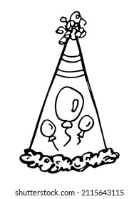 Handgezeichnet, handgezeichnete Hutgrafik einzeln auf weißem Hintergrund. Geburtstagskorndoodle. Feiertagsklips-Kunst.