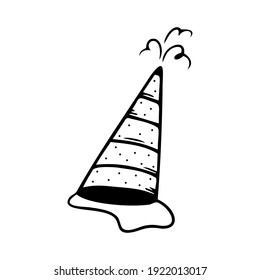 Hand drawn party hat isolated on a white background. Celebration elements. Doodle, simple outline illustration. It can be used for decoration of textile, paper.