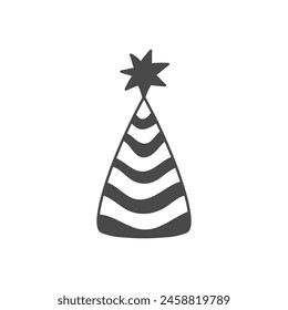 Símbolo de línea de sombrero de fiesta dibujado a mano. Ilustración vectorial de dibujos animados para niños de cumpleaños. Accesorio de cabeza. Aislado sobre fondo blanco