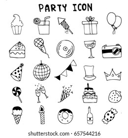 Hand drawn of party icon set vector illustrator design isolated on white.