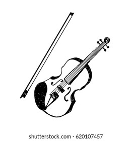 Hand Drawn Party Icon With Textured Violin Vector Illustration.