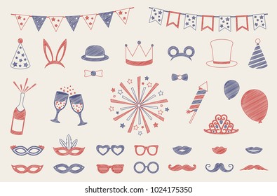 Hand drawn party icons - big collection. Vector.