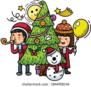 Hand drawn party merry christmas. illustration vector