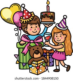 Hand drawn party merry christmas. illustration vector