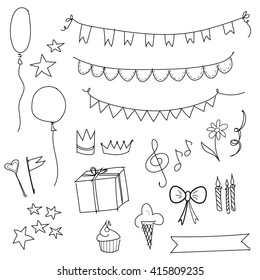 hand drawn party set. party inspired clipart collection. vector design elements
