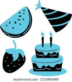 Herramientas de fiesta dibujadas a mano y suministros de celebración
