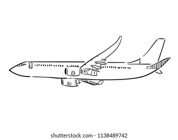 Hand drawn Passenger plane, travel concept and transportation vector illustration