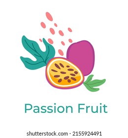 Hand drawn Passion fruit flat vector design. Vegan fresh healthy food concept banner isolated on white background. 