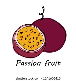 Hand drawn Passion fruit isolated on white background. vector illustration.