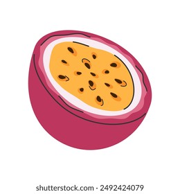 Hand drawn passion fruit. Whole maracuja fruit. Healthy summer exotic food
