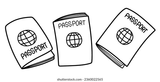 Hand drawn passport set. set of passport doodle vector on a white background.