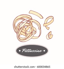 Hand drawn pasta fettuccine isolated on white. Element for restaurant or food package design. Vector illustration