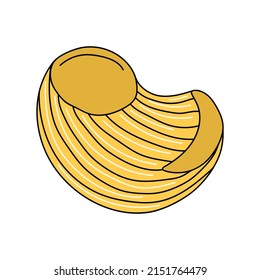 Hand drawn pasta gomiti rigati on a white isolated background. Doodle, simple outline illustration. It can be used for decoration of textile, paper and other surfaces.