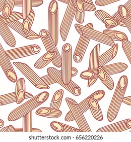 Hand drawn pasta penne seamless pattern. Background for restaurant or food package design. Vector illustration