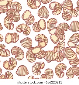 Hand drawn pasta pipe rigate seamless pattern. Background for restaurant or food package design. Vector illustration