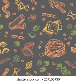 Hand drawn pasta seamless background, in vector pattern