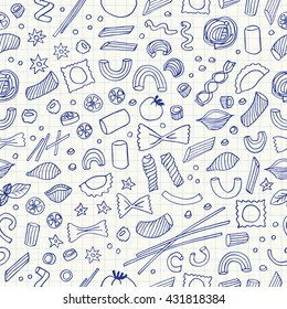 Hand- drawn pasta seamless pattern
