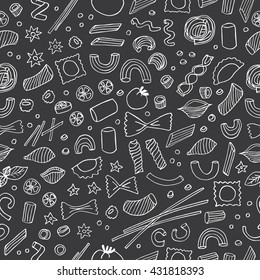 Hand- drawn pasta seamless pattern