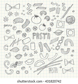 Hand- drawn pasta set. Vector illustration
