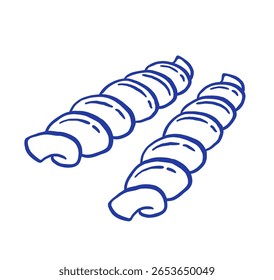 Hand drawn pasta vector illustration.  Fusilli isolated on white background. Italian food 