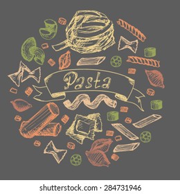 Hand drawn pasta vector in round shape