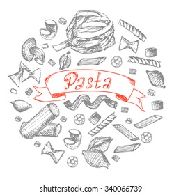 Hand drawn pasta vector in round shape