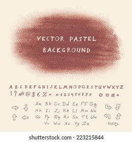 Hand drawn pastel banner. Vector background with sketchnote alphabet, numbers and symbols