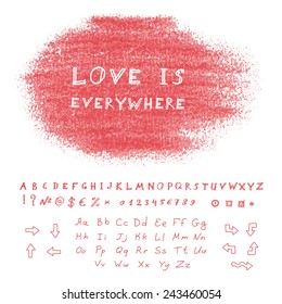 Hand drawn pastel banner. Vector background with sketchnote alphabet, numbers and symbols