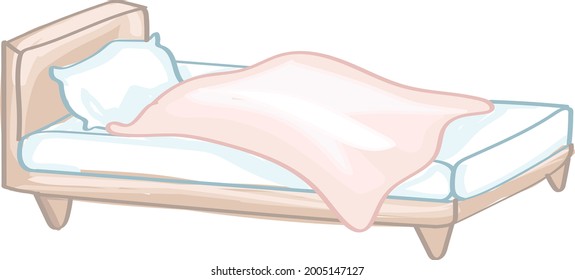 Hand drawn Pastel Bed with pillow and blanket