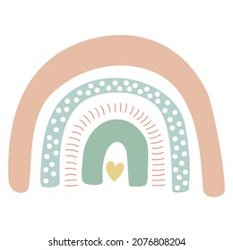 Handgezeichneter pastellfarbener Boho Regenbogen. Vektorgrafik. Einzeln auf weißem Hintergrund. Grafiken für Babytextilien, Einladungen, Scrapbooking.