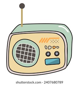 hand drawn pastel boombox radio cartoon.  radio illustration.