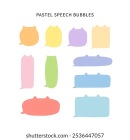 Conjunto de burbujas de discurso en forma de gato pastel dibujado a mano. Comunicación, diálogo, conceptos de mensaje. Diseño de Vector decorativo plano ilustración aislada.
