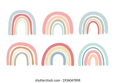 Hand drawn pastel color rainbow bridge vector Decoration work for children Isolated on white background.