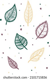 Hand drawn pastel colorful natural cute decorative set of illustrations of leaves. Ideal for print, graphic design, stickers, scrap booking