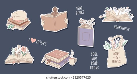 Hand drawn pastel colors books illustrations, stickers, prints, logos. Post and story concept design. Vector art and illustrations