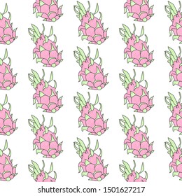 Hand drawn pastel dragon fruit seamless pattern