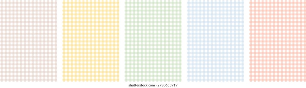 Fondo de gingham pastel dibujado a mano en colores suaves de primavera. Caprichoso patrón de control de picnic con sensación hecha a mano ingenua para Pascua, marca de primavera y diseño de temporada acogedor. Ilustración vectorial.