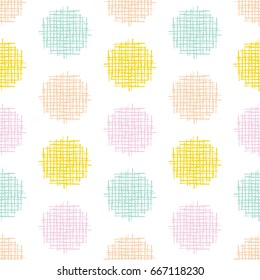 Hand drawn pastel retro dot crosshatch pattern.  Hand illustrated colorful seamless vector background.