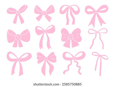 Hand Drawn Pastel Ribbon Bow Shape. A collection of hand-drawn pastel ribbon bows with soft curves and elegant details. These feminine and decorative elements are perfect for gift wrapping