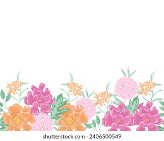 Hand Drawn Pastel Rose and Hydrangea Flower Seamless Background