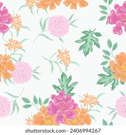 Handgezeichnete Pastellrosen und Hydrangea Blume Nahtloses Muster
