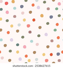 Hand drawn pastel seamless pattern for children's design. Polka dots colorful.